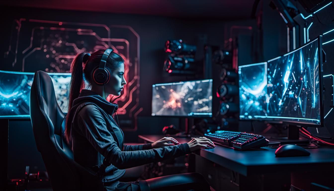 Immersive RPG Gaming Session in Futuristic Room