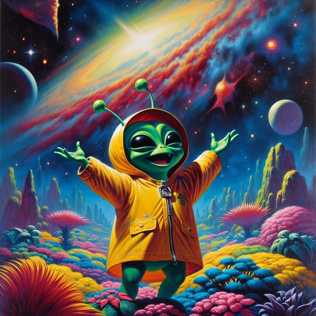 Joyful Alien Dances in Extraterrestrial Landscape