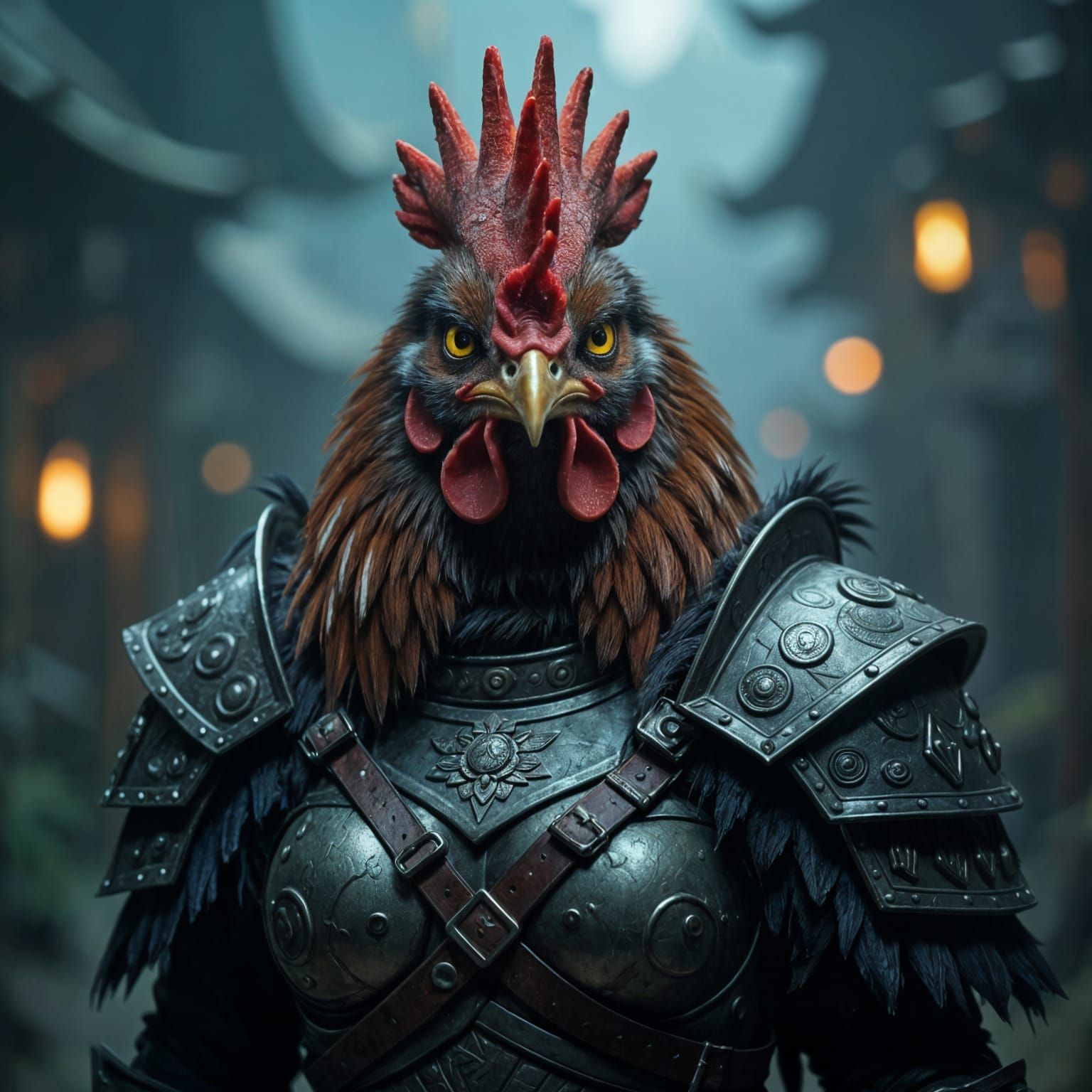 Grumpy Chicken Barbarian in High Fantasy Style