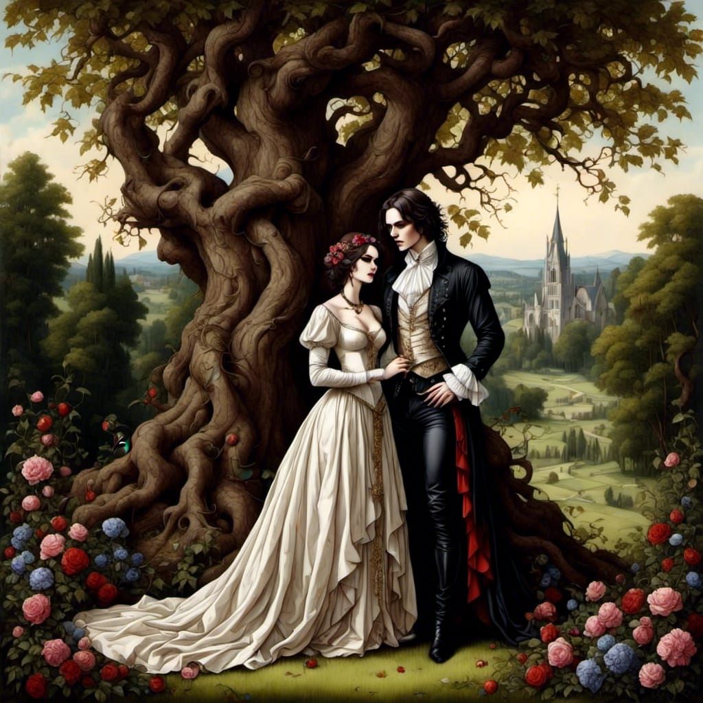 Romantic Medieval Couple in Renaissance Garden