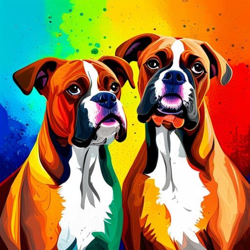 Boxer Dogs Boxing in Pop Art Style