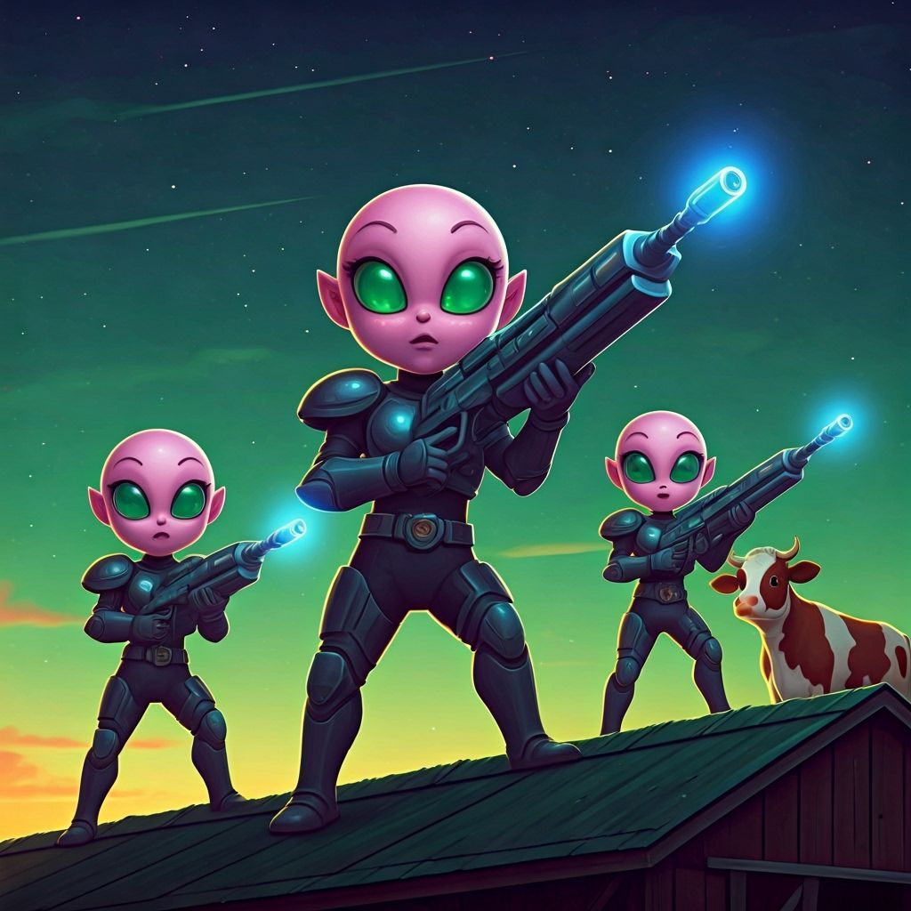 Pastel Aliens on a Farm in Anime Style