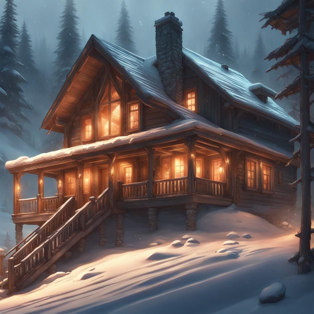 Snowy Mountain Cabin in Winter Wonderland
