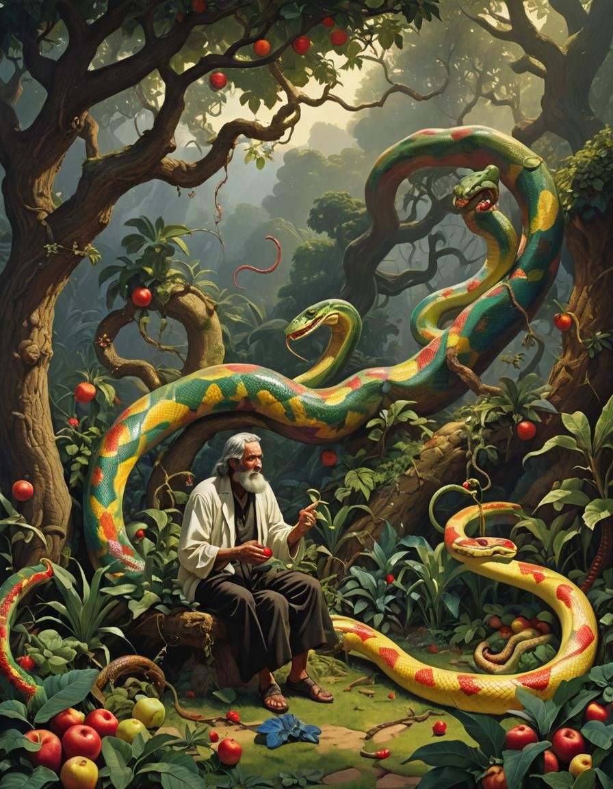 Adam's Temptation in Eden: A Colorful Rendering