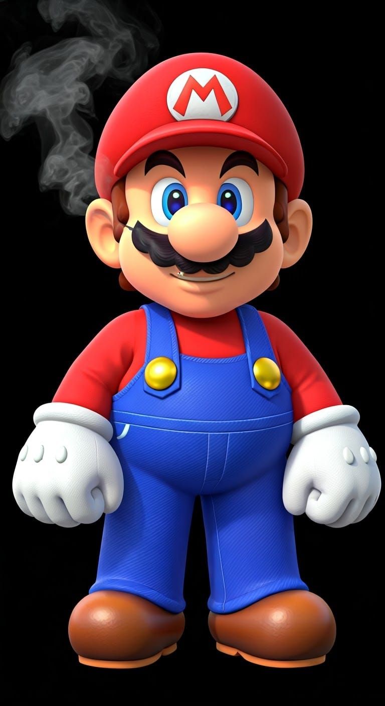 N64 Mario Smoking: 3D Rendered Portrait