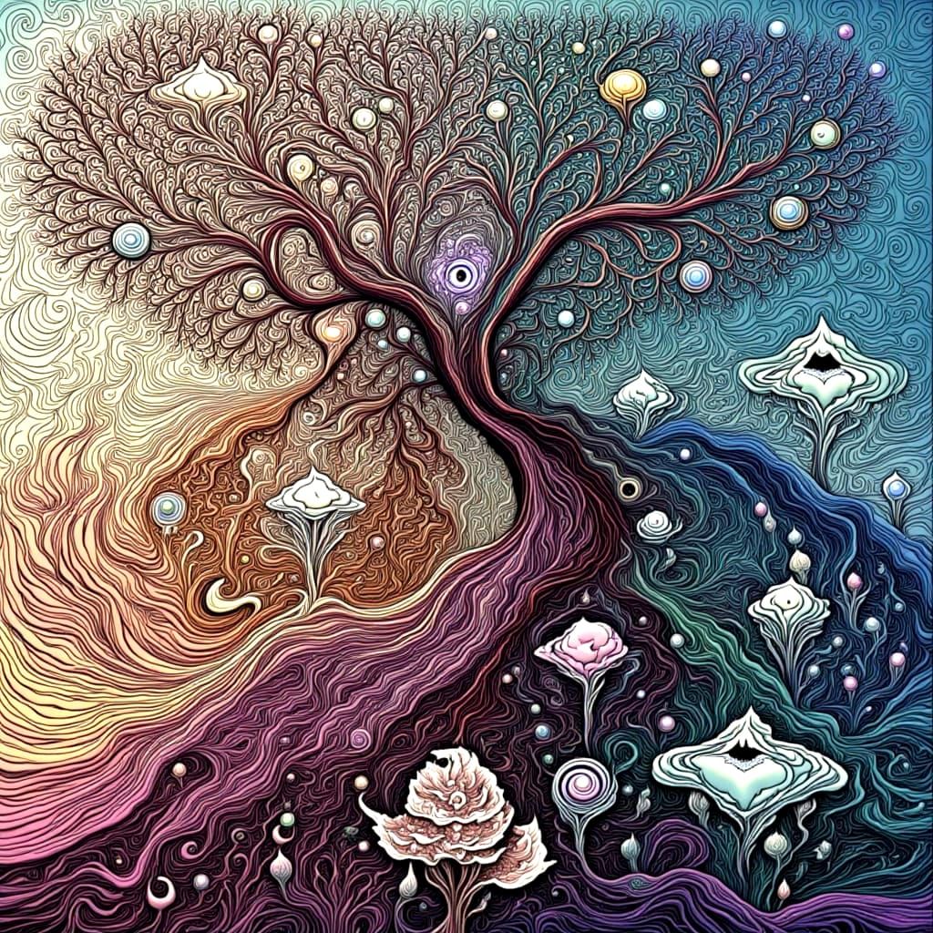 Dreamlike Magical Landscape Gouache Painting