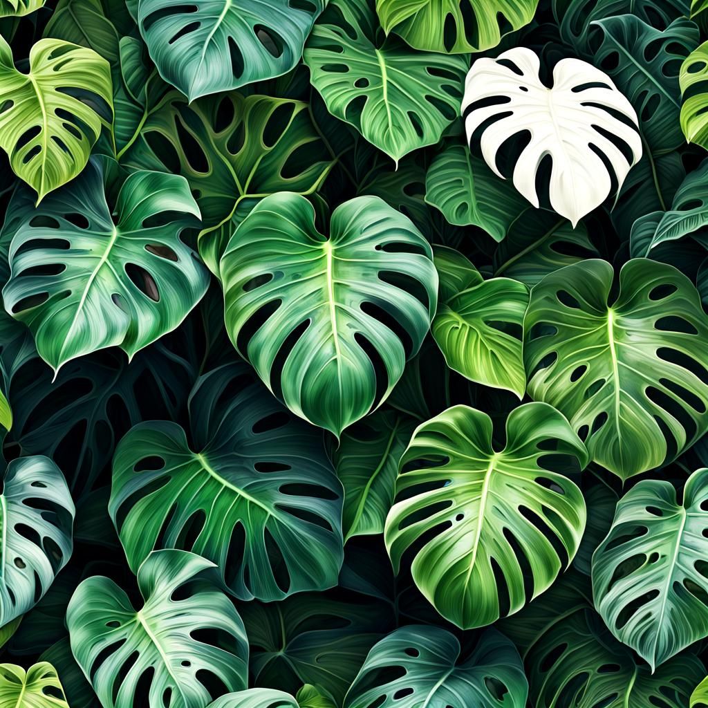 Lush Jungle Scene with Monstera and Philodendron