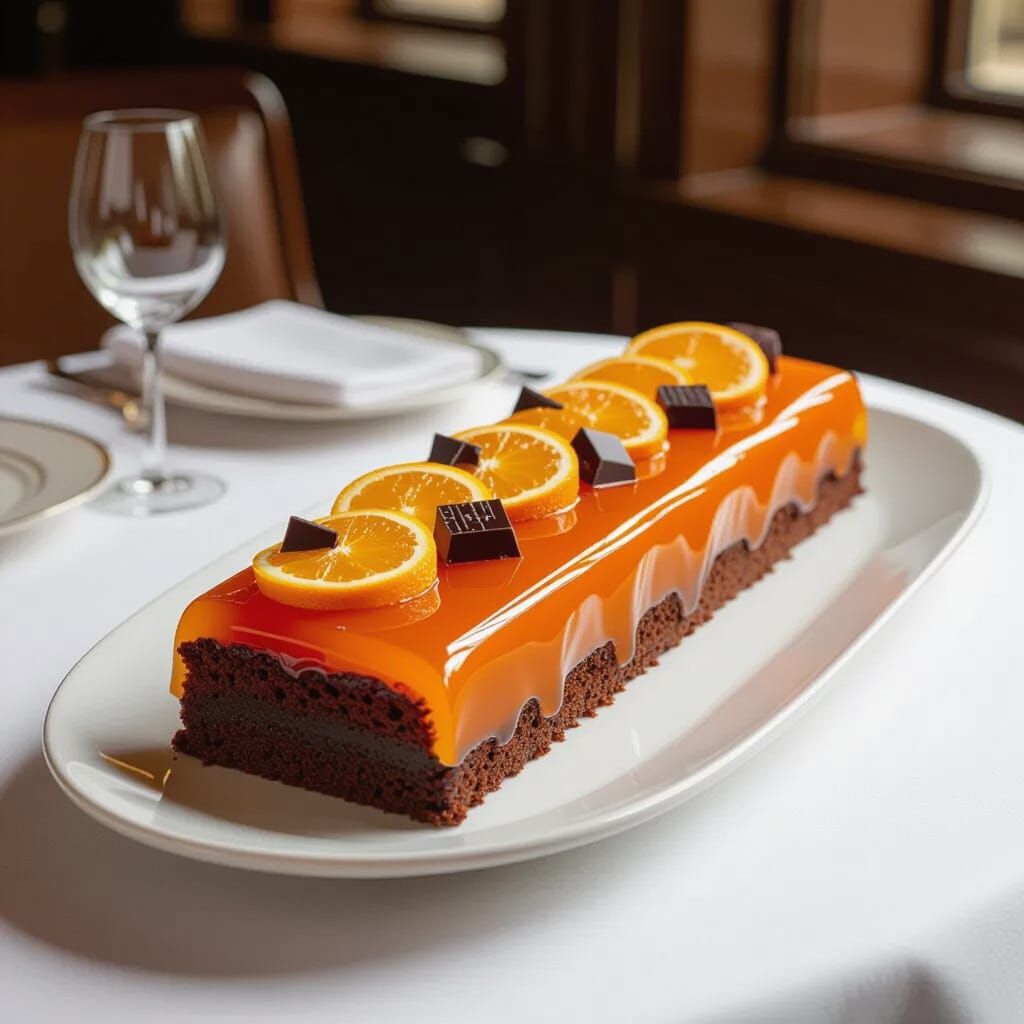 Chocolate Cake with Orange Jelly and Dark Chocolate