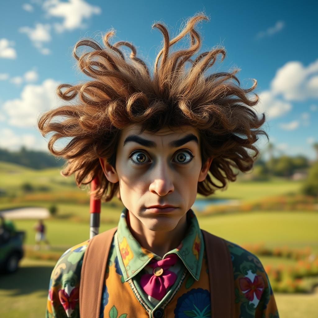 Whimsical Golf Caddy in Hyper-Realistic Matte Painting