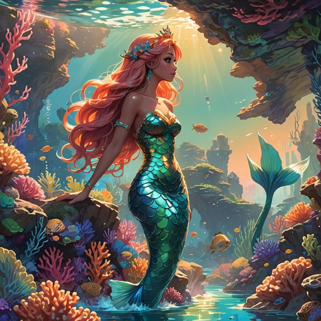 Mermaid's Heartbreak at Water's Edge in Anime Style