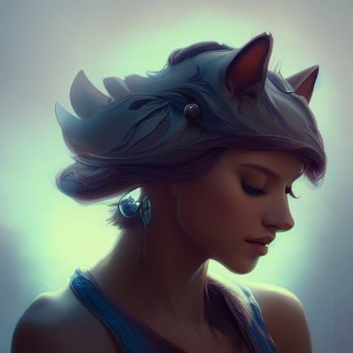 Detailed Cat Princess Portrait in Artgerm Style