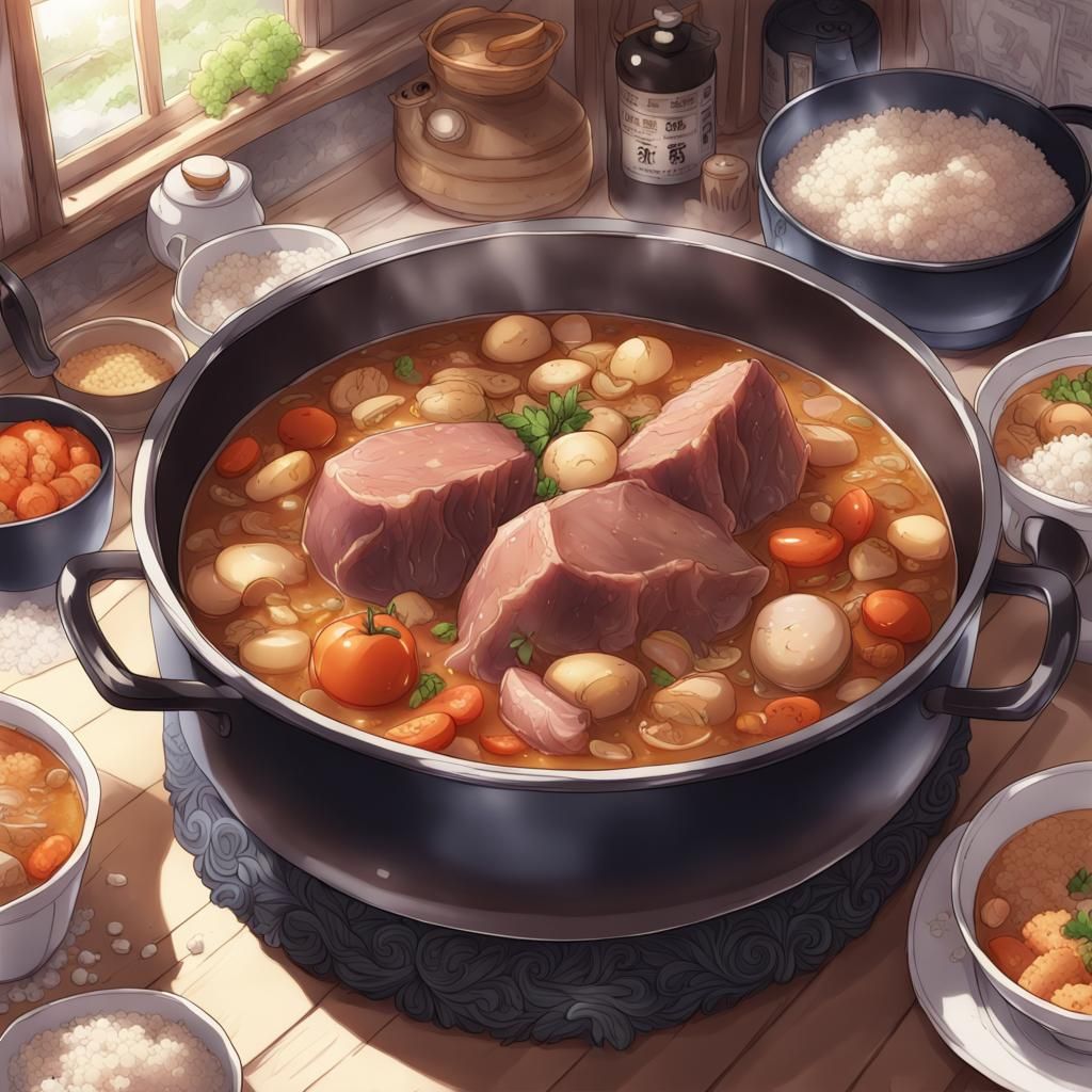 Detailed Anime-Style Stew Still Life