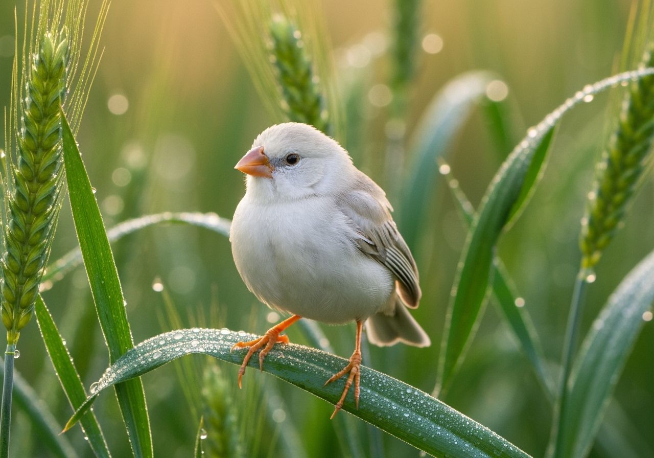 White Bird on Wheat Leaf in Sunlight