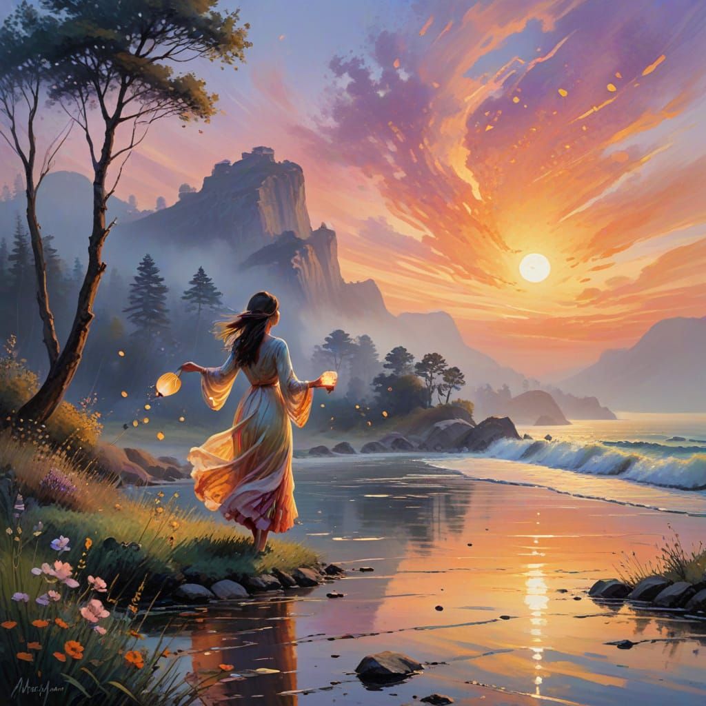 Ethereal Twilight Moment in Impressionist Style