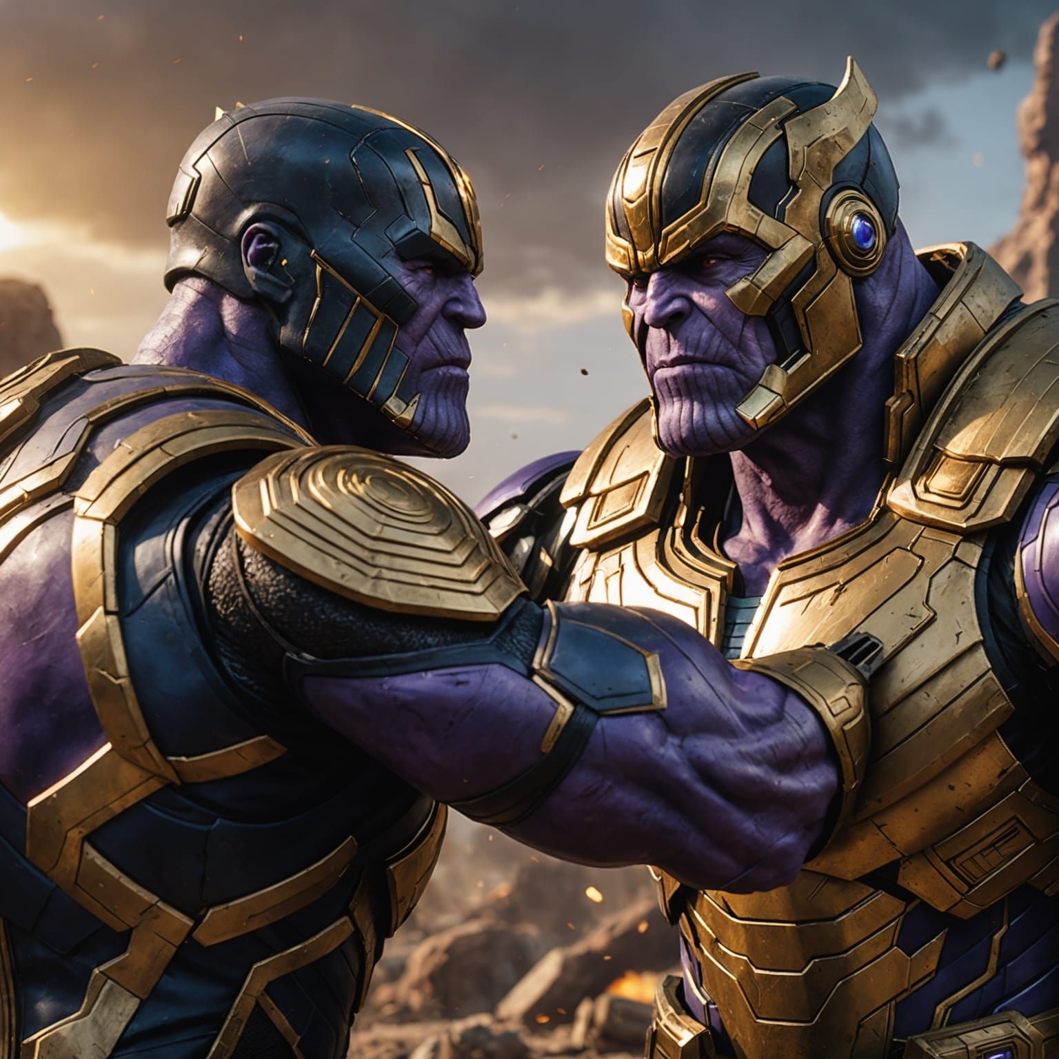 Black Ops Fighter vs Thanos: Hyperrealistic Concept Art