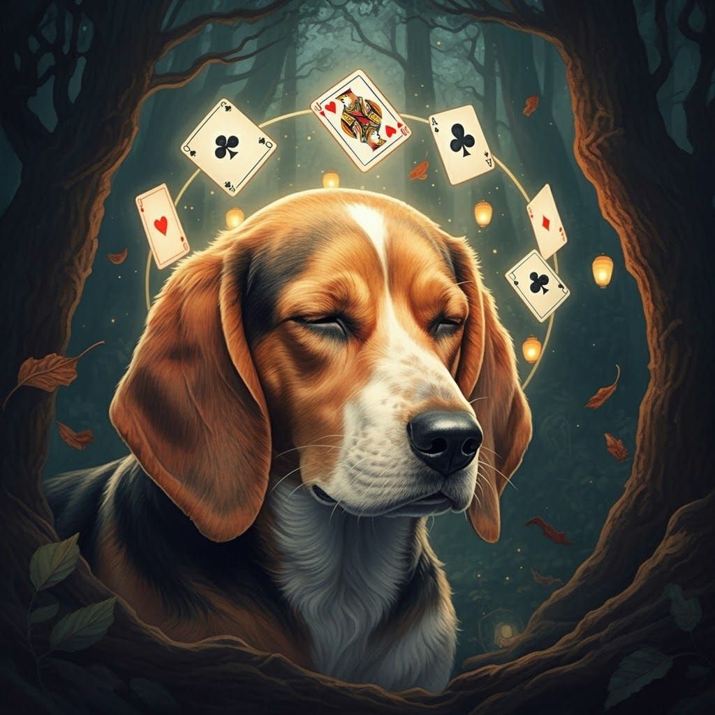 Mystical Hound with Radiant Auras in Surreal Forest