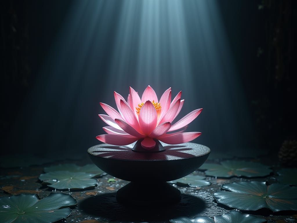 Jeweled Lotus Floats in Dreamlike Cinematic Digital Art