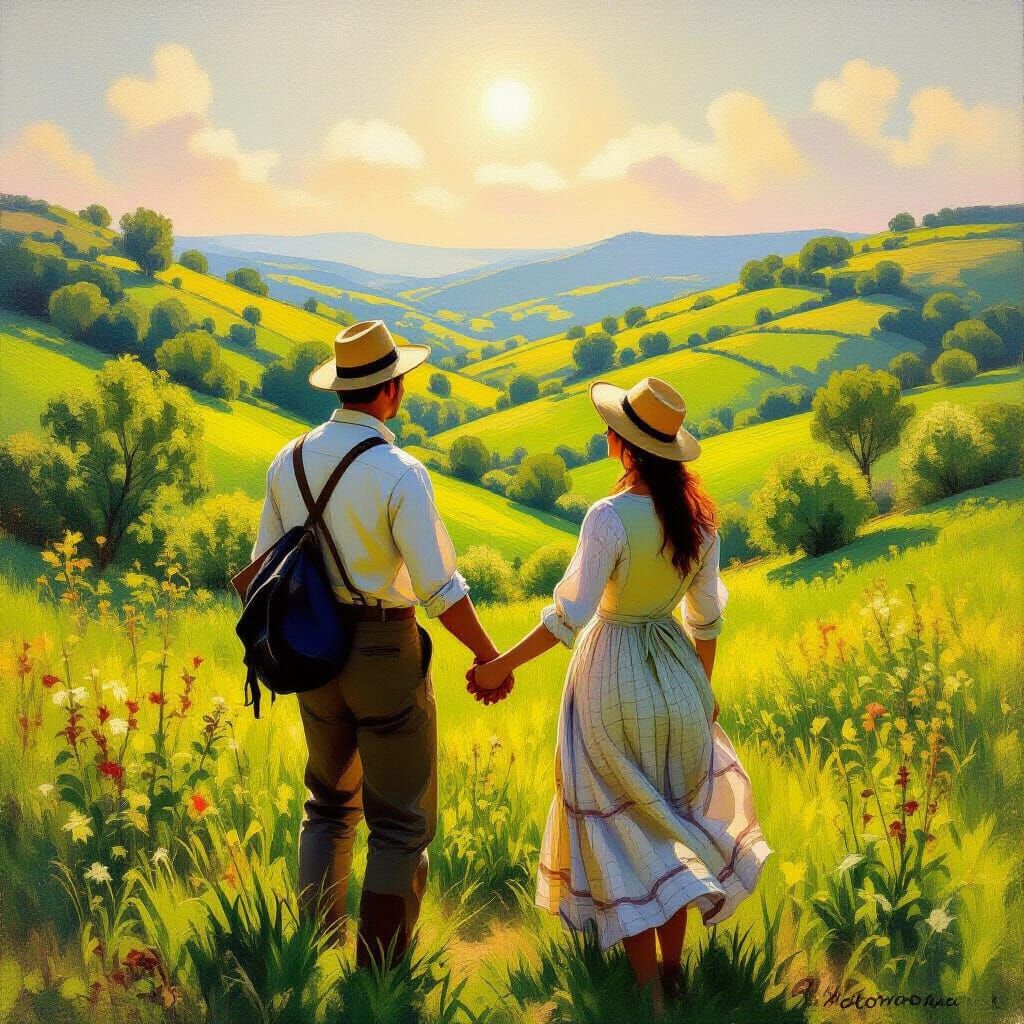 Idyllic Valley Scene in Impressionistic Style