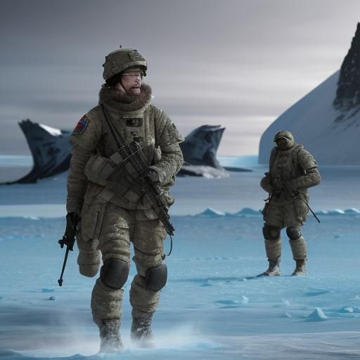 Hyperrealistic Soldiers in Antarctica Splash Art