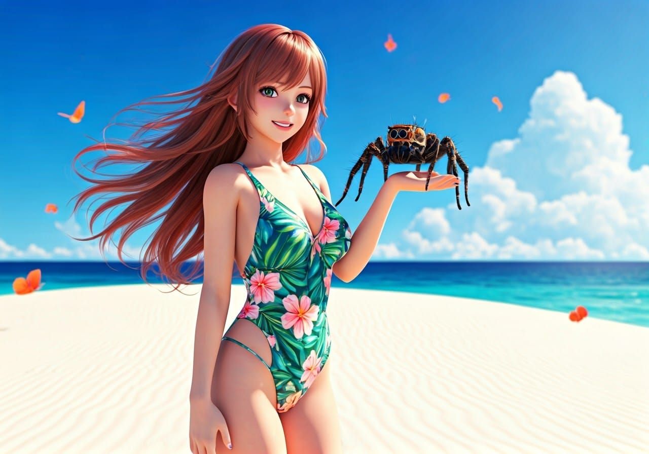 Vibrant Beach Scene with Anime-Inspired Details