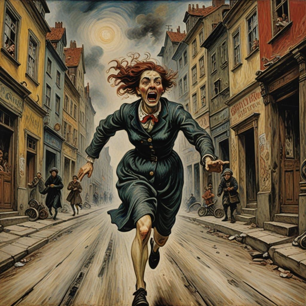 Woman's Desperate Flight: Expressionist Masterpiece