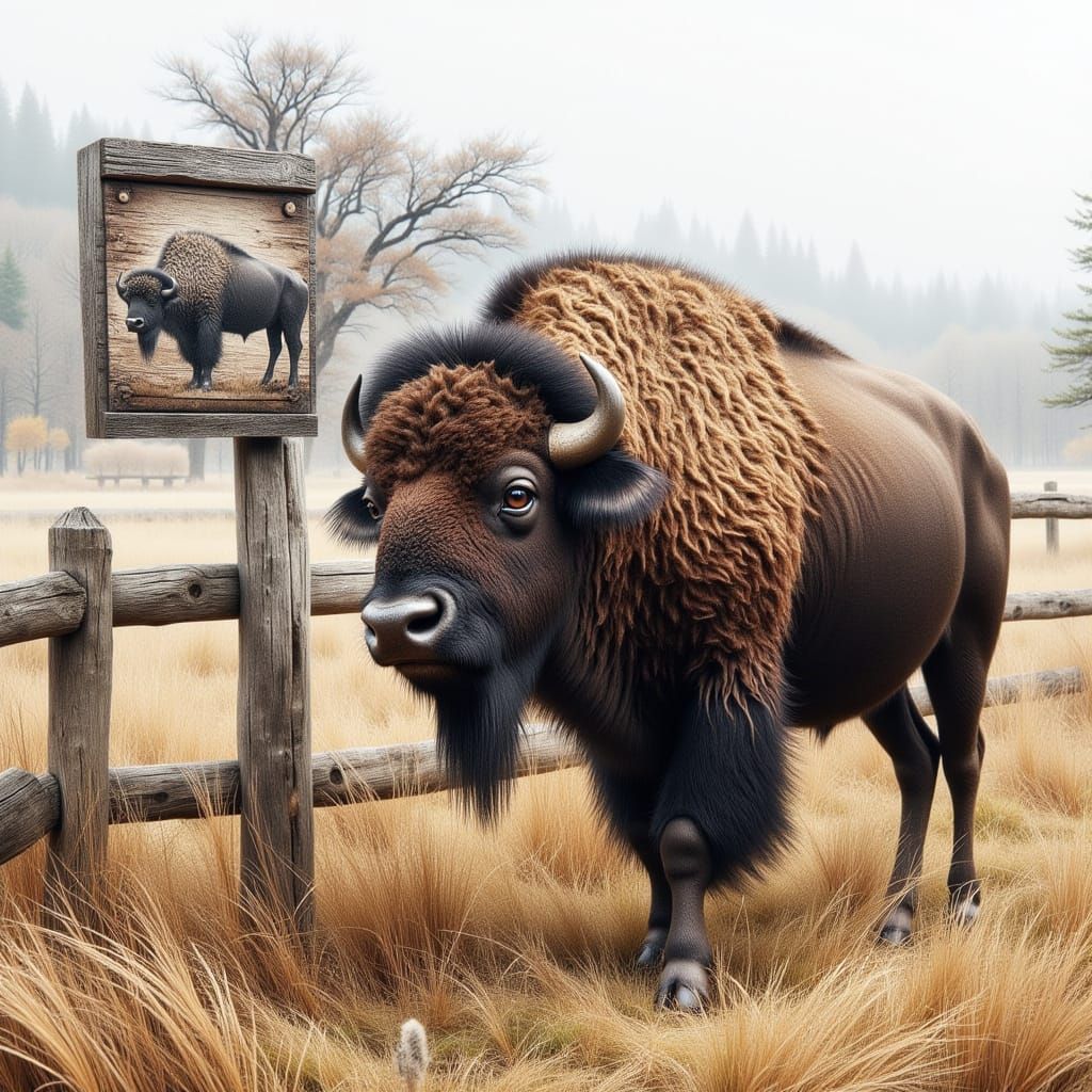 Buffalo Roaming in National Park: Marker Drawing