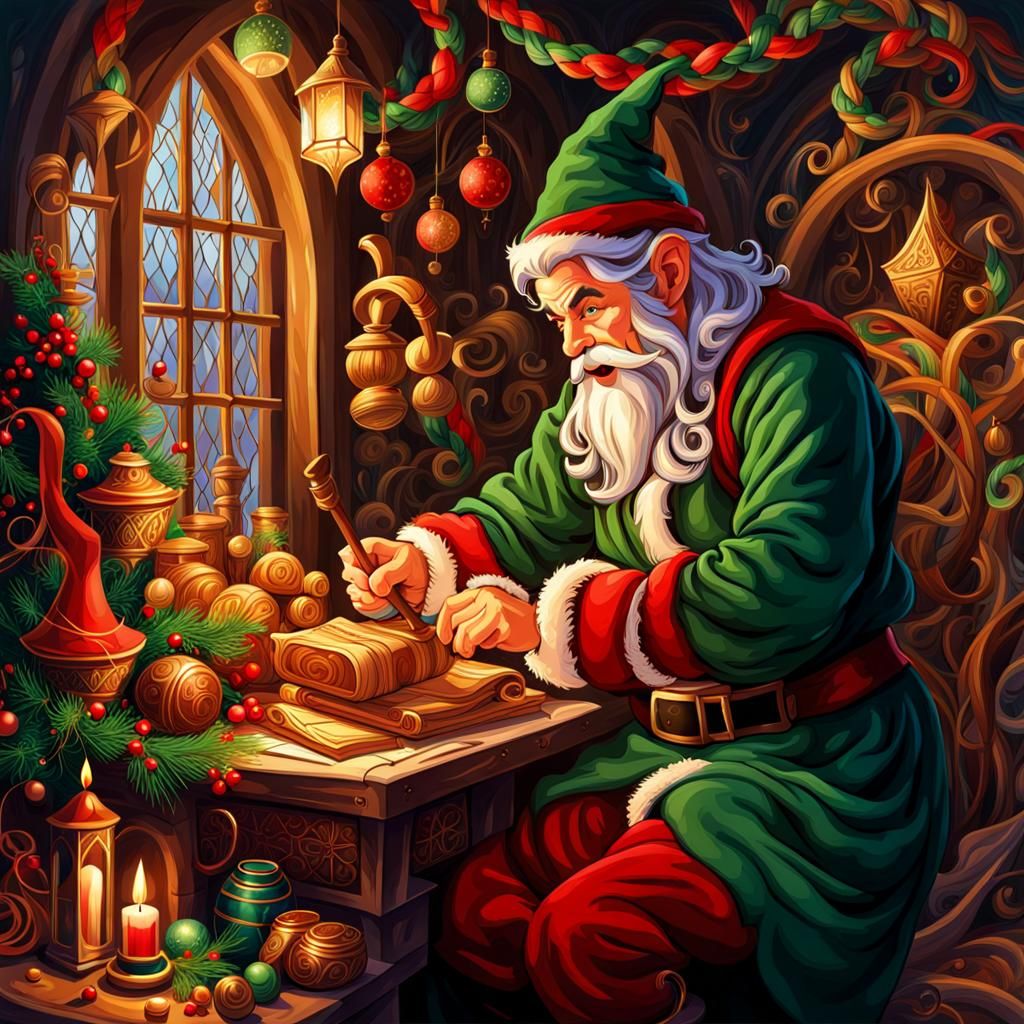 Elf in Santa's Workshop: Stylized Christmas Painting