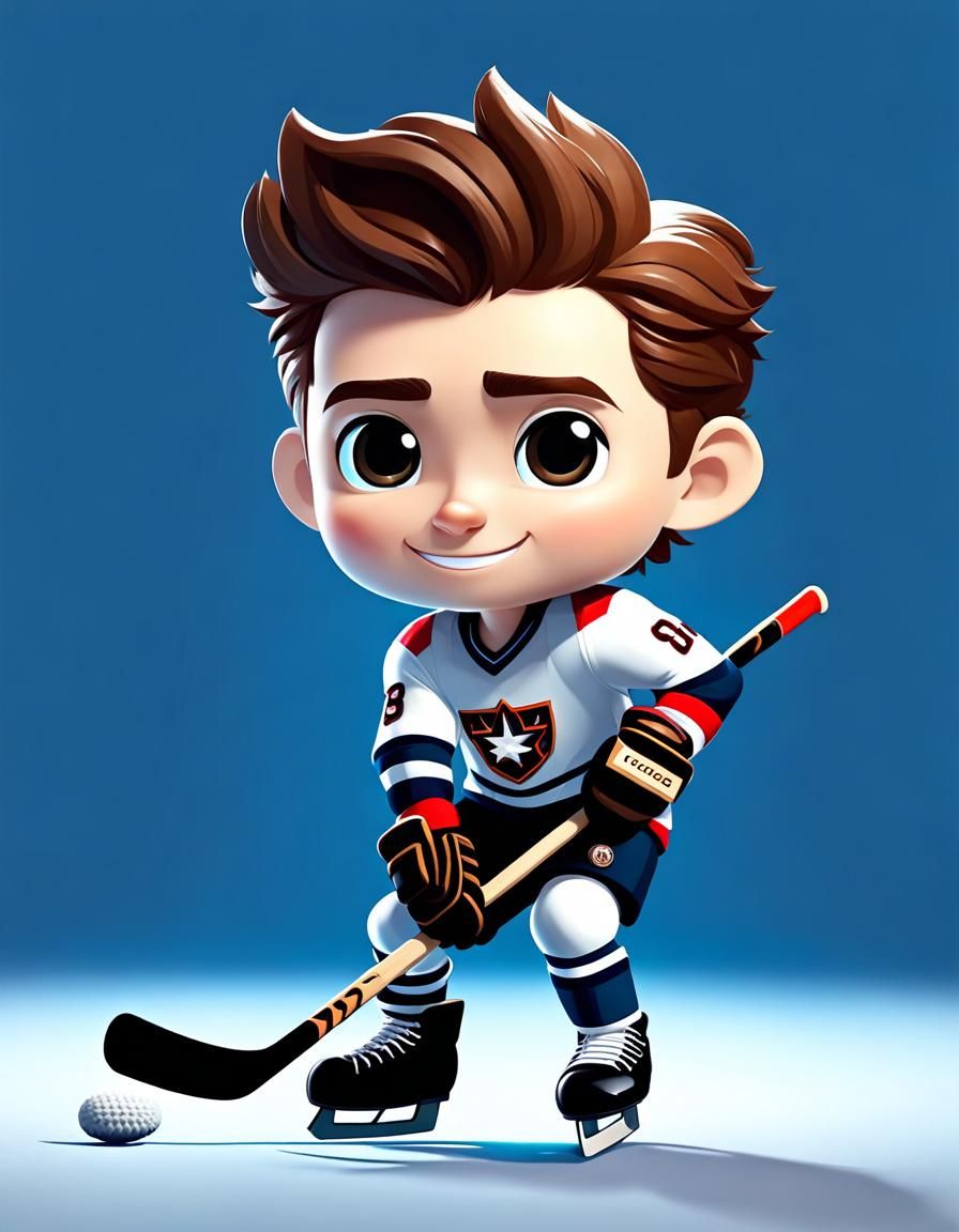 Chibi Tom Holland Playing Hockey, Digital Art