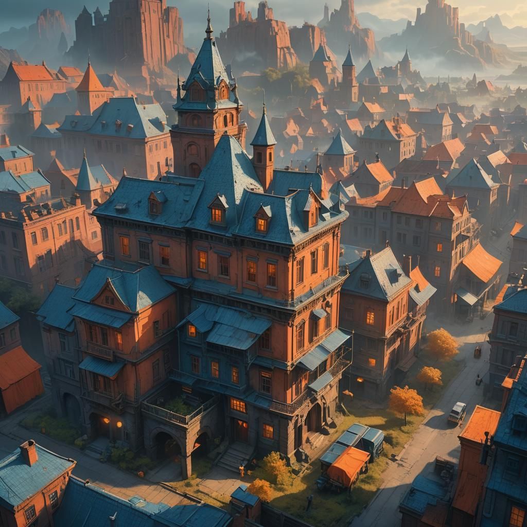 Ancient Cityscape in Simon Stalenhag Fantasy Art Style