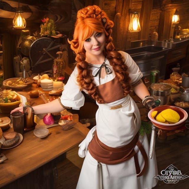 Barbarian Halfling Chef Cooking in Tavern