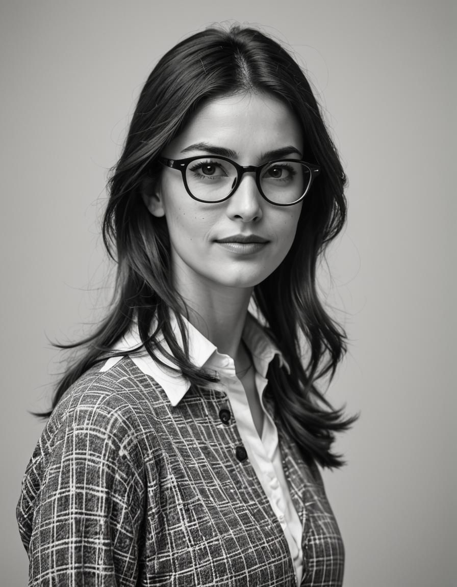 Brunette Woman with Glasses in Monochrome