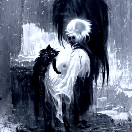 Ghost Cat-Girl with Split Hair in Horror Style