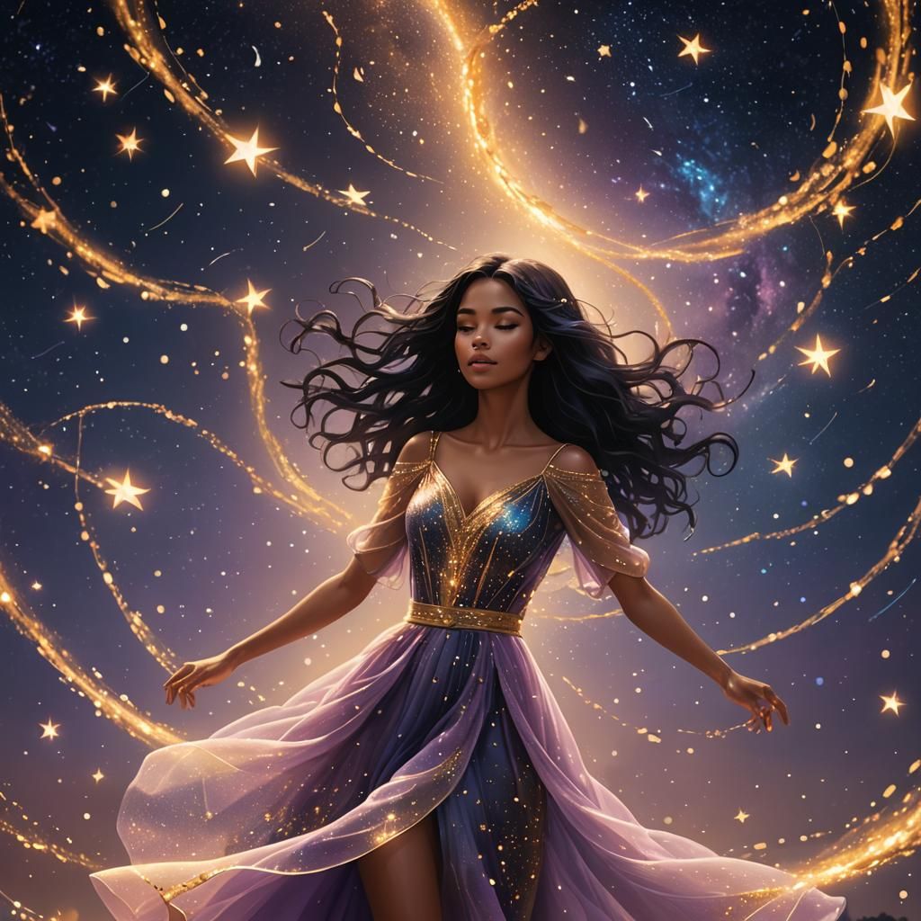 Girl Floating in Starry Sky: Digital Art