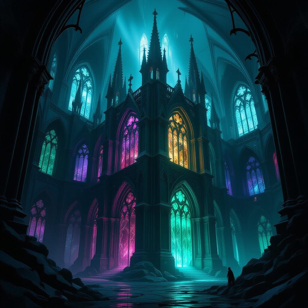 Gothic Underwater Cathedral Rises in Abyssal Gloom