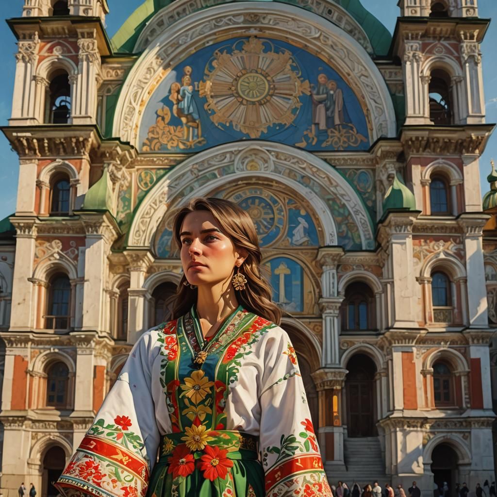 Bulgarian Woman in National Dress, Oil Painting