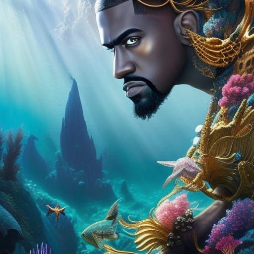 Merman Kanye West: Detailed Pencil Sketch Portrait