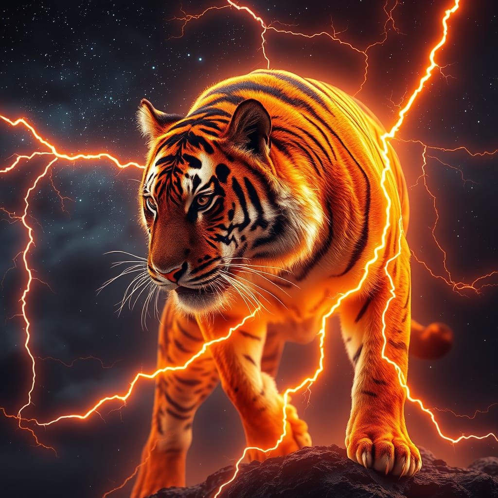 Majestic Tiger of Electric Orange Lightning