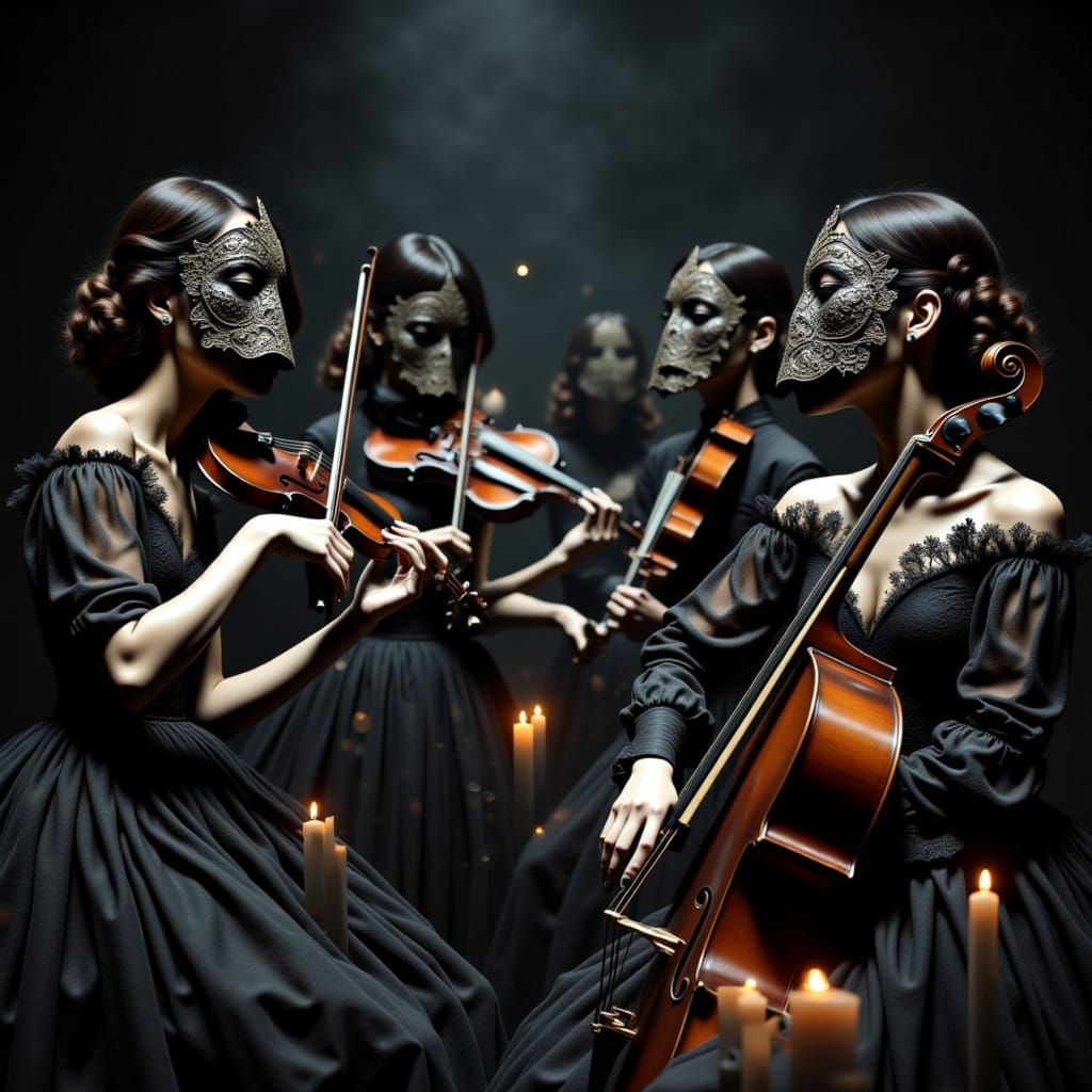 A hauntingly beautiful ensemble portrait of mysterious masked women