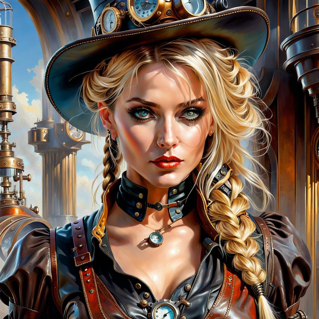 Steampunk Beauty in Hyperrealistic Digital Painting