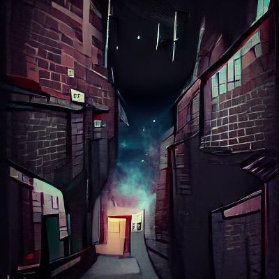 Dramatic Cosmic Alleyway in Dark Urban Space