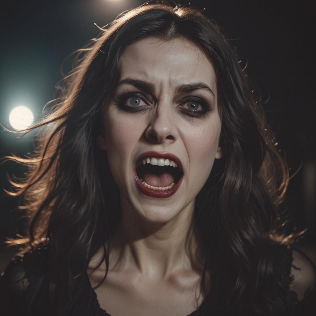 Dramatic Close-Up of a Gothic Woman Screaming