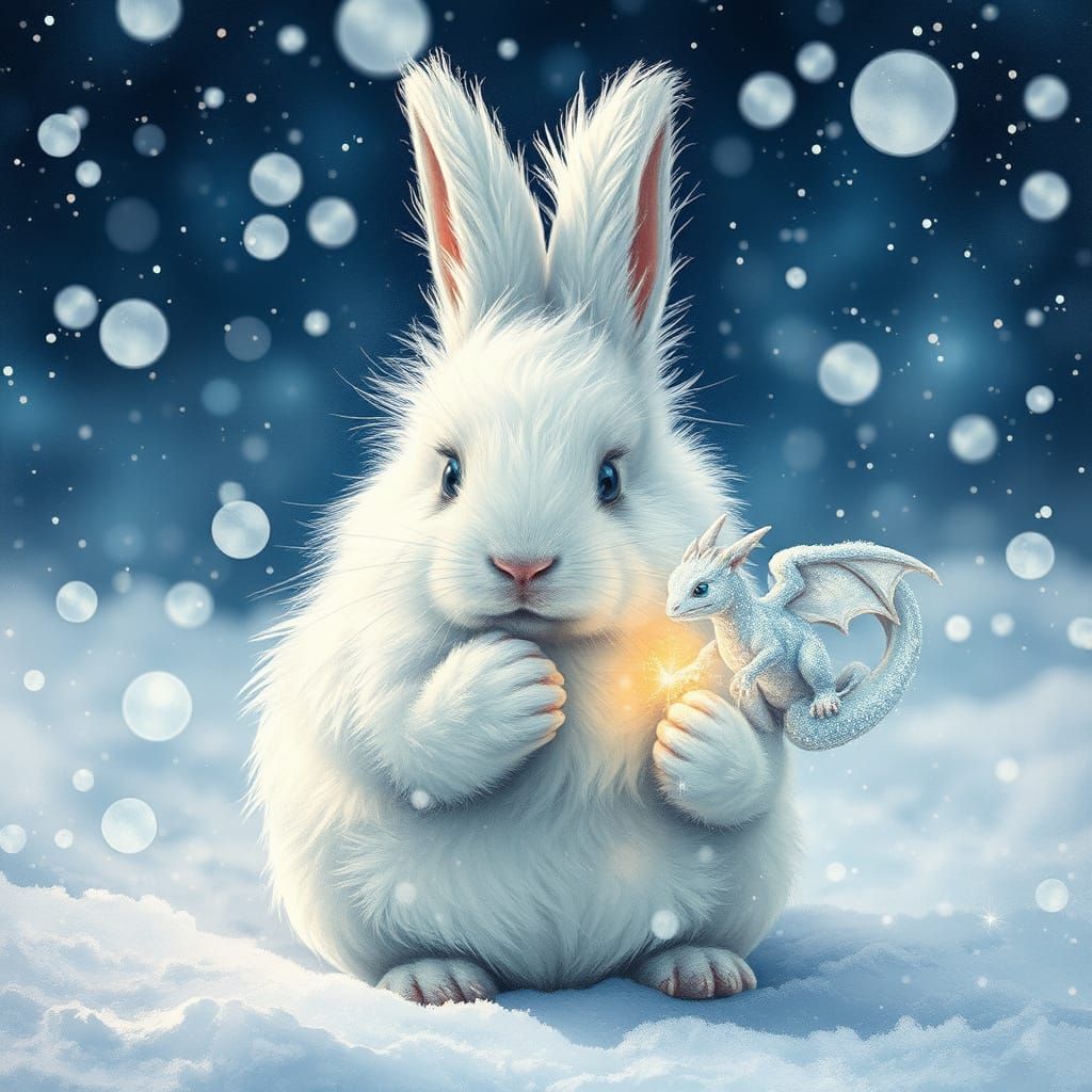 Whimsical White Bunny Wonders in a Snowy Blizzard