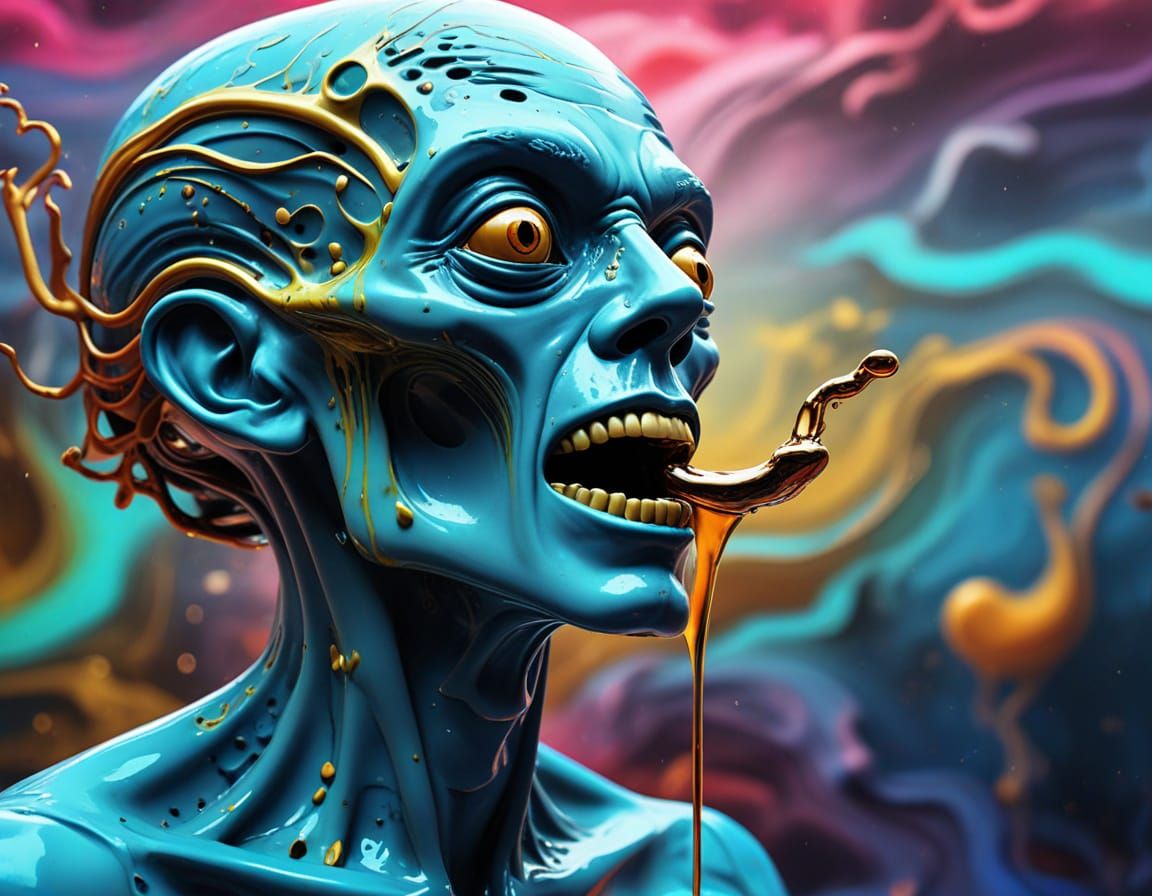 Surreal Alien Recites Mantra in Vibrant Dreamscape