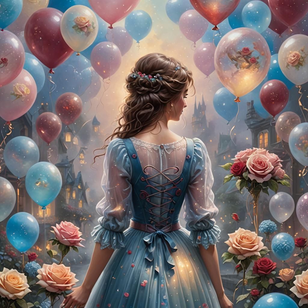 Ethereal Birthday Fantasy with Balloons and Roses