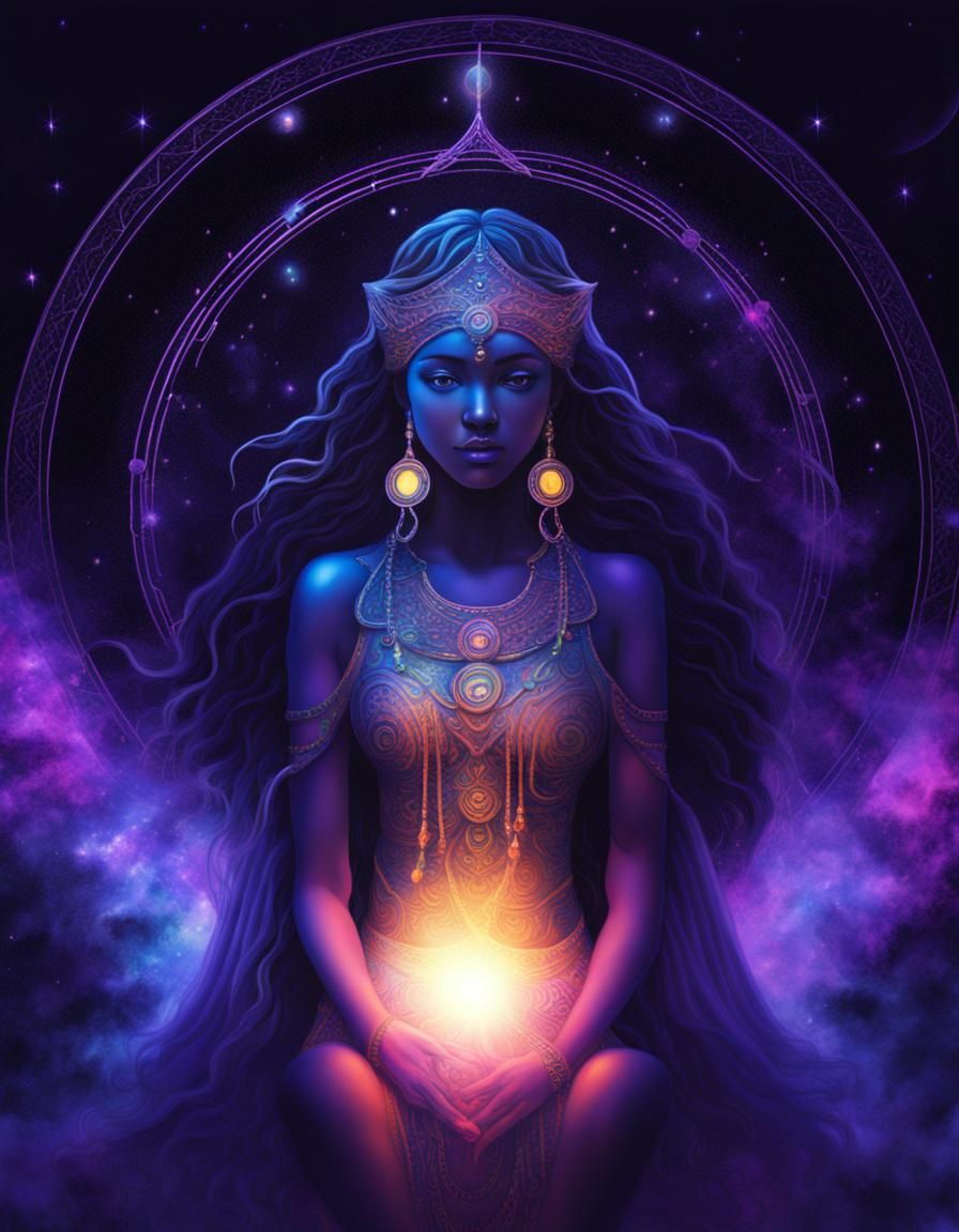 Ethereal Goddess in Black Light Universe