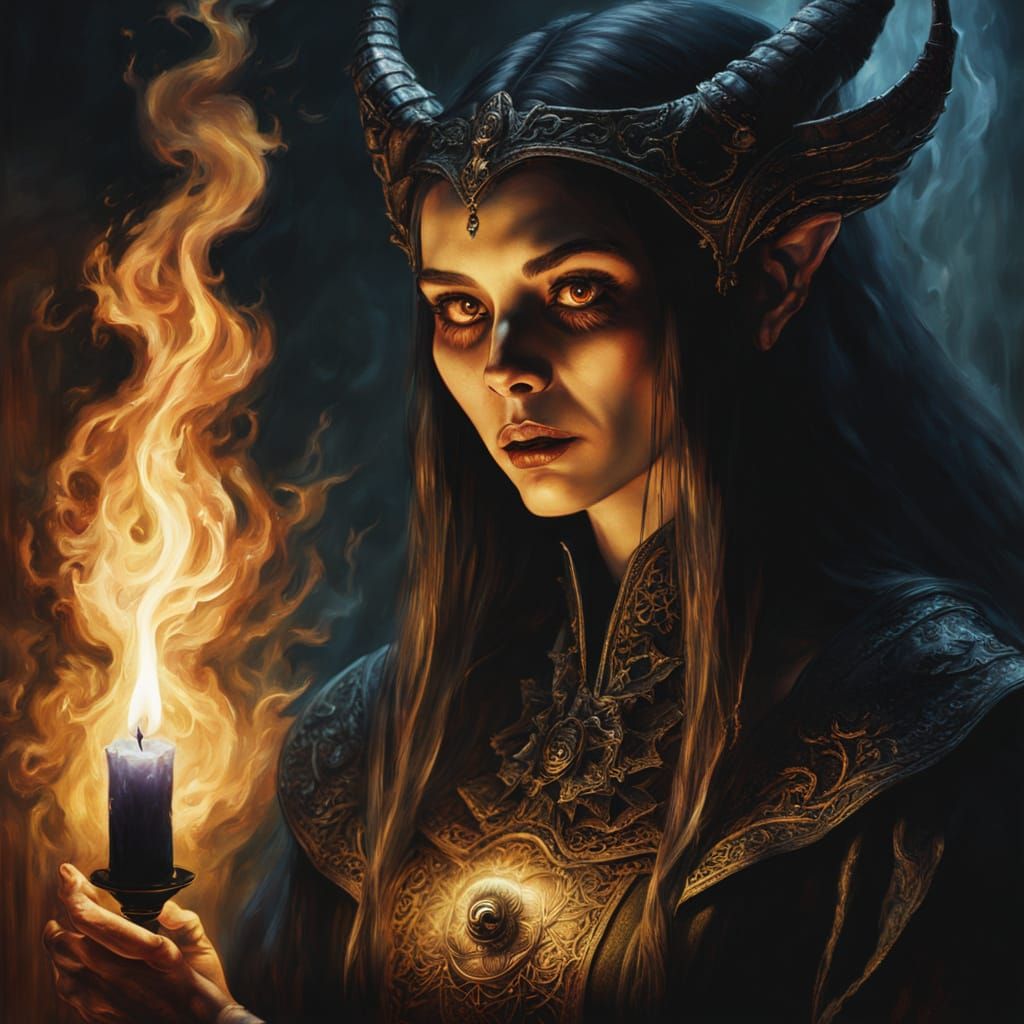 Sorceress in a Haunting Gothic Oil Painting