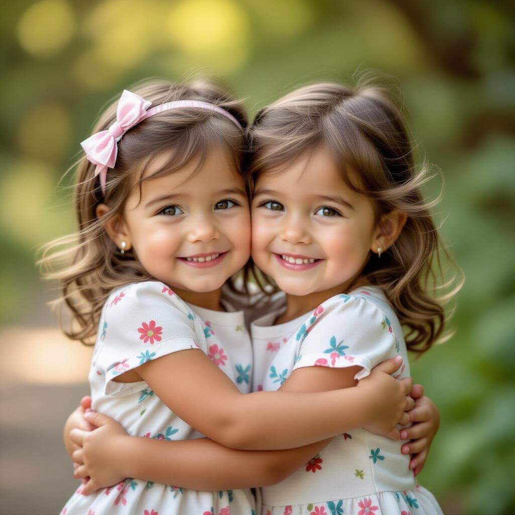Heartwarming Portrait of Twin Girls Hugging