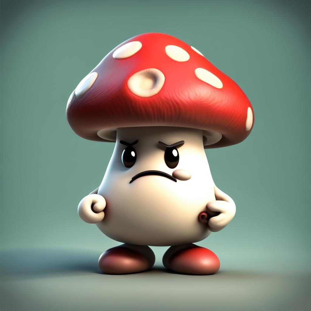 Grumpy Mushroom Gives the Finger: Colorful 3D Render