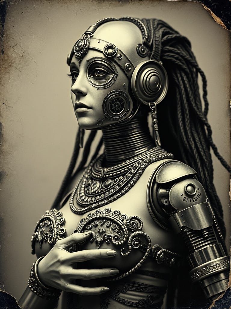 Cyborg Gypsy Queen in Distressed Daguerreotype