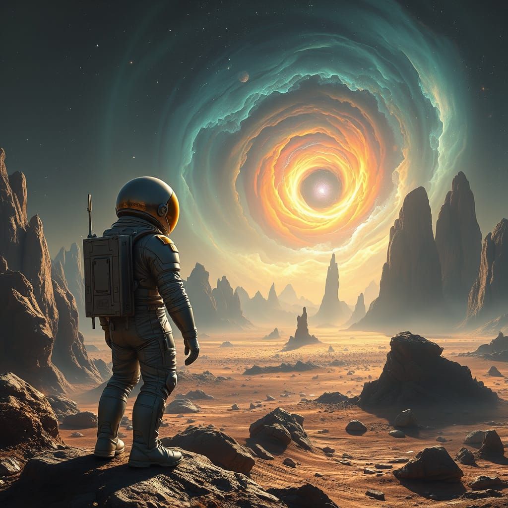 Astronaut on Alien Planet with Nebula, Digital Painting